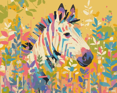 Paint By Numbers colorful zebra theme among the plants.