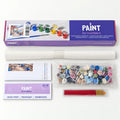Thumbnail for Paint by numbers kit contents: box, rolled canvas, numbered acrylic paints, 4 brushes, number stickers, colour list and quick start guide - Bakery Window Cat 30x40cm