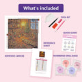 Thumbnail for Nutcracker 50x50cm diamond painting kit contents: adhesive canvas, color chart, tools and diamond bags