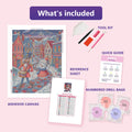 Thumbnail for What is included in the Nutcracker Parade diamond painting kit - adhesive canvas, reference sheet, tools and numbered drill bags