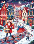 Thumbnail for Diamond Painting of a winter parade in a storybook village with colorful houses and characters.