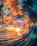 Thumbnail for Diamond painting of a sunset and a large, colorful wave on the sea.