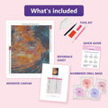 Thumbnail for Ocean Curl 40x50cm diamond painting kit contents: adhesive canvas, color chart, tools and diamond bags
