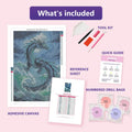 Thumbnail for Ocean Dragon 40x60cm diamond painting kit contents: adhesive canvas, color chart, tools and diamond bags