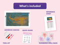 Thumbnail for What is included in the Ocean Sunset Wave diamond painting kit - adhesive canvas, reference sheet, tools and numbered drill bags