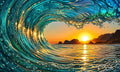 Thumbnail for Diamond Painting of a large ocean wave and sunset seascape.