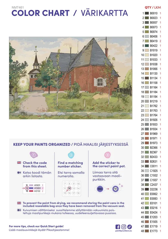 Paint color chart and instructions - Old Sundborn Church 60x40cm