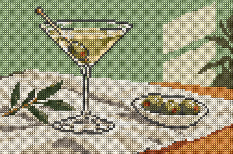 Olive Glass on Linen, 30x20 cm diamond painting – full design preview without the close-up inset