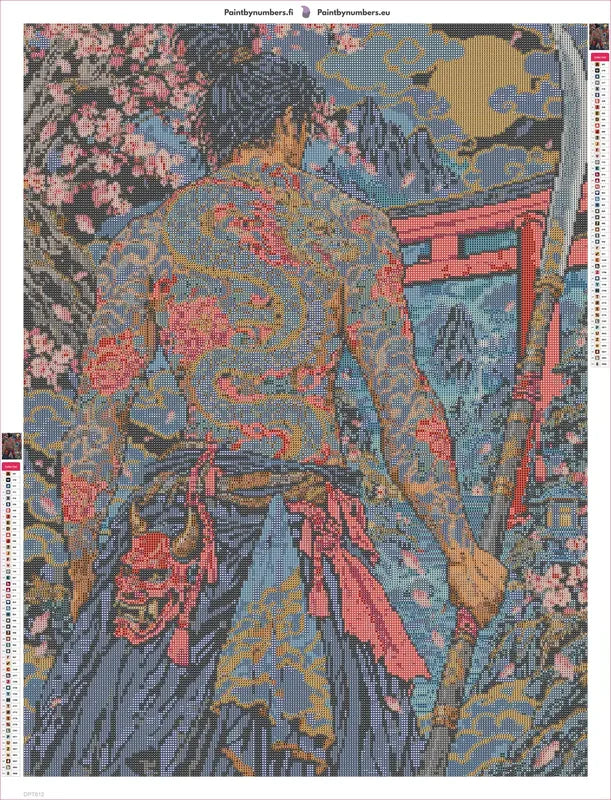 Diamond painting adhesive canvas preview - Oni Mask Warrior