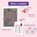 Thumbnail for What is included in the Oni Mask Warrior diamond painting kit - adhesive canvas, reference sheet, tools and numbered drill bags