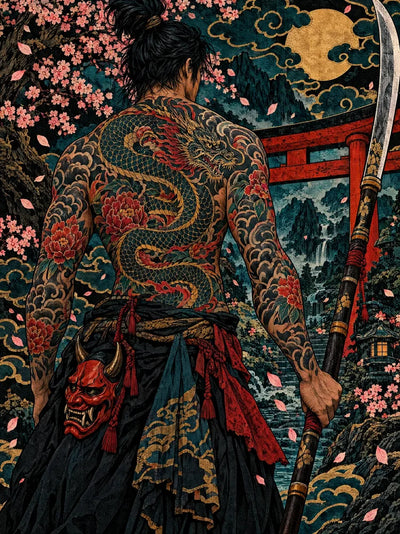 Oni Mask Warrior, 60x80 cm diamond painting – original artwork the design is made from