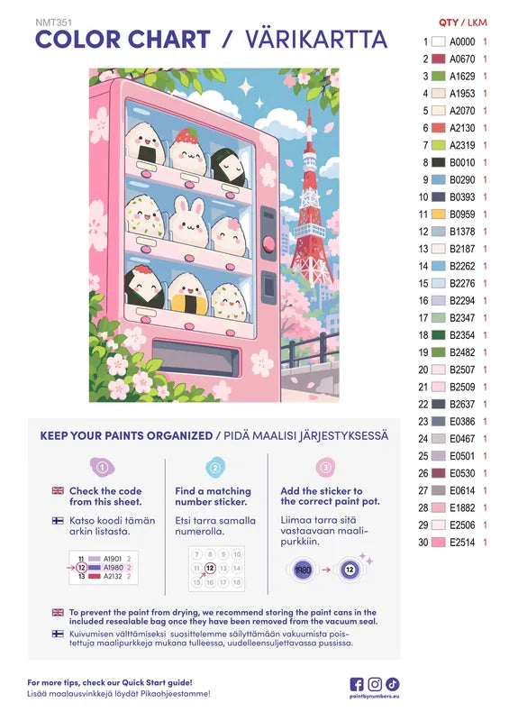 Paint color chart and instructions - Onigiri Vending Machine 30x40cm