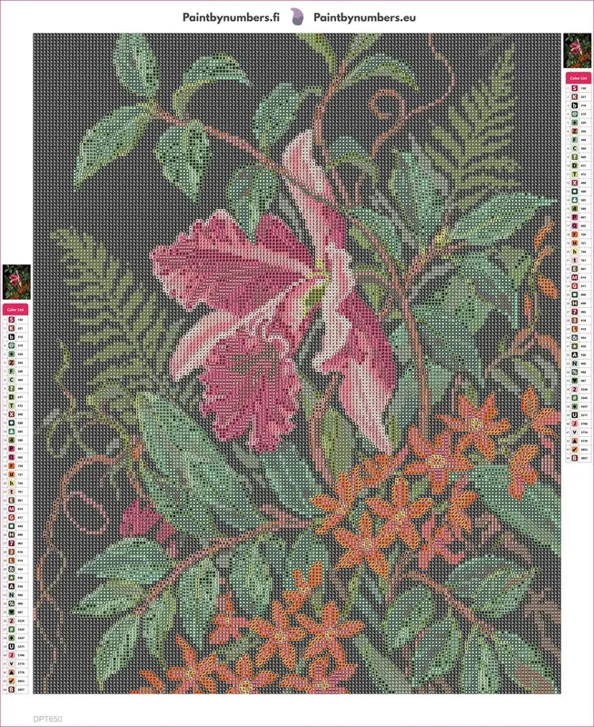 Diamond painting adhesive canvas preview - Orchid and Orange Blossoms