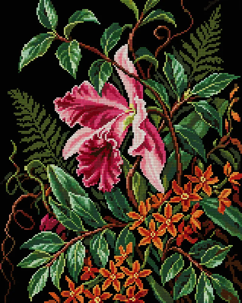 Orchid and Orange Blossoms, 40x50 cm diamond painting – full design preview without the close-up inset