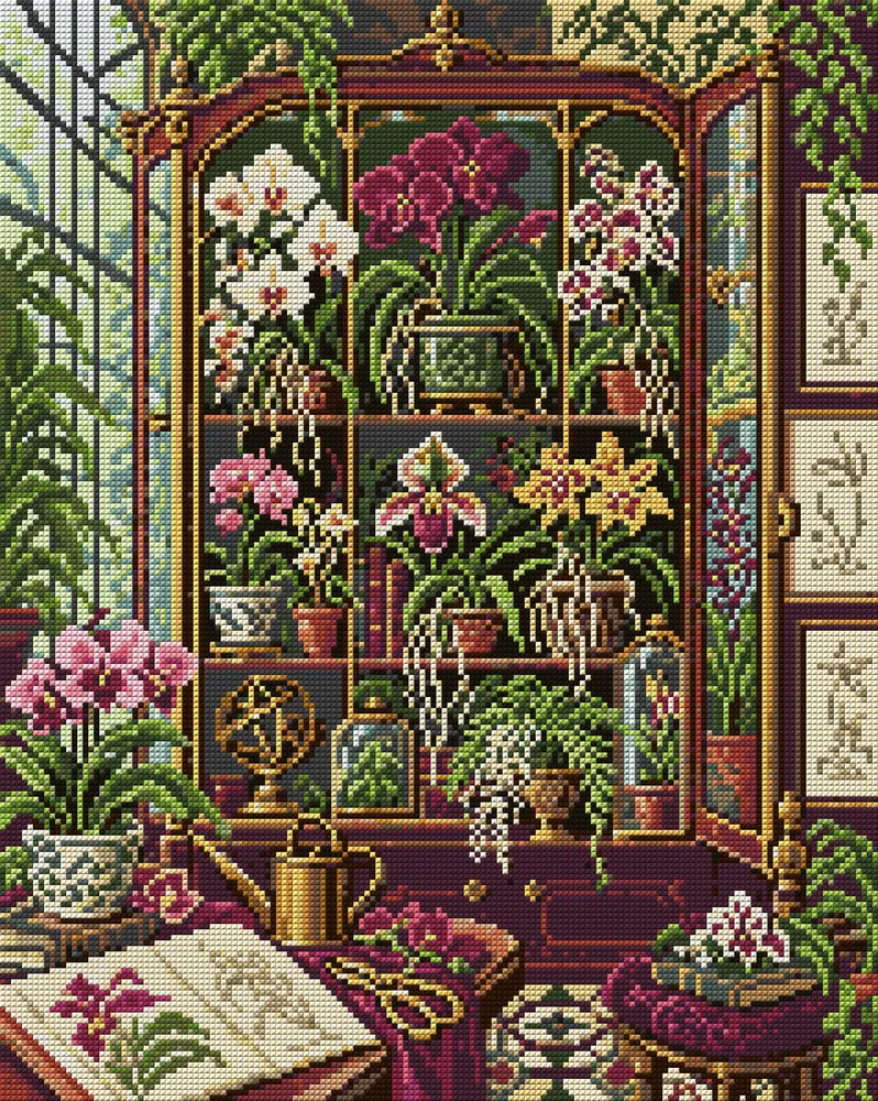 Orchid Cabinet of Curiosities, 40x50 cm diamond painting – full design preview without the close-up inset