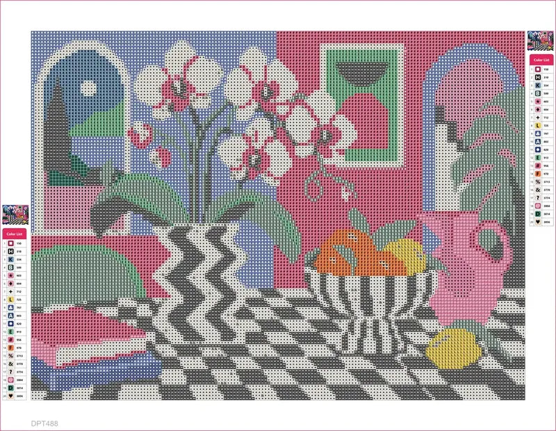Diamond painting adhesive canvas preview - Orchid Disco Still Life