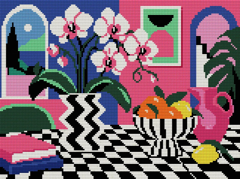 Orchid Disco Still Life, 40x30 cm diamond painting – full design preview without the close-up inset