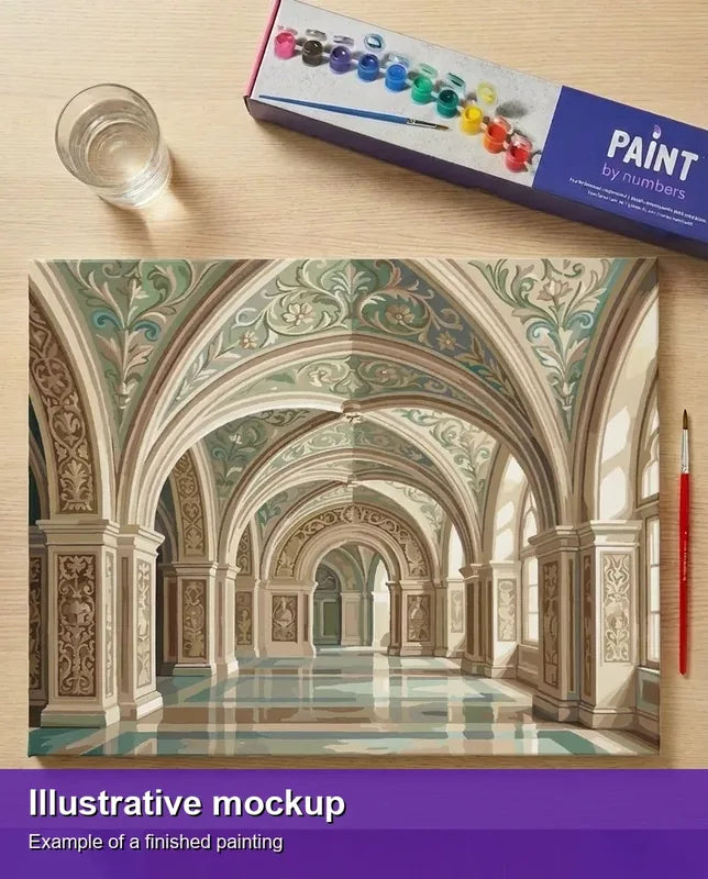Illustration of the finished paint by numbers - Ornate Arched Hallway 50x40cm