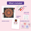 Thumbnail for Ornate Star Pattern 20x20cm diamond painting kit contents: adhesive canvas, color chart, tools and diamond bags