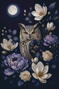 Thumbnail for Owl and flowers at night paint by numbers with full moon