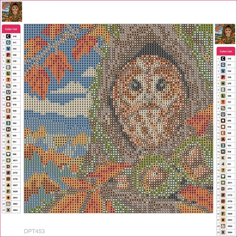 Diamond painting adhesive canvas preview - Owl in the Chestnut Hollow