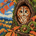 Thumbnail for Owl in the Chestnut Hollow, 20x20 cm diamond painting – full design preview without the close-up inset