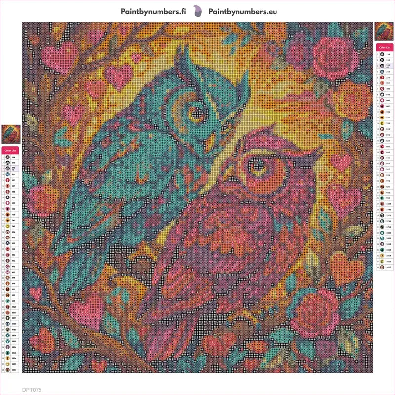 Owl Pair diamond painting adhesive canvas 40x40cm