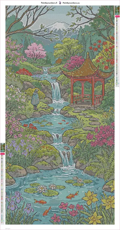 Diamond painting adhesive canvas preview - Pagoda Stream