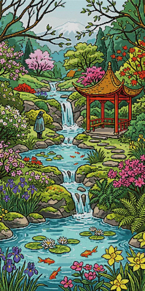 Diamond painting pattern chart - Pagoda Stream