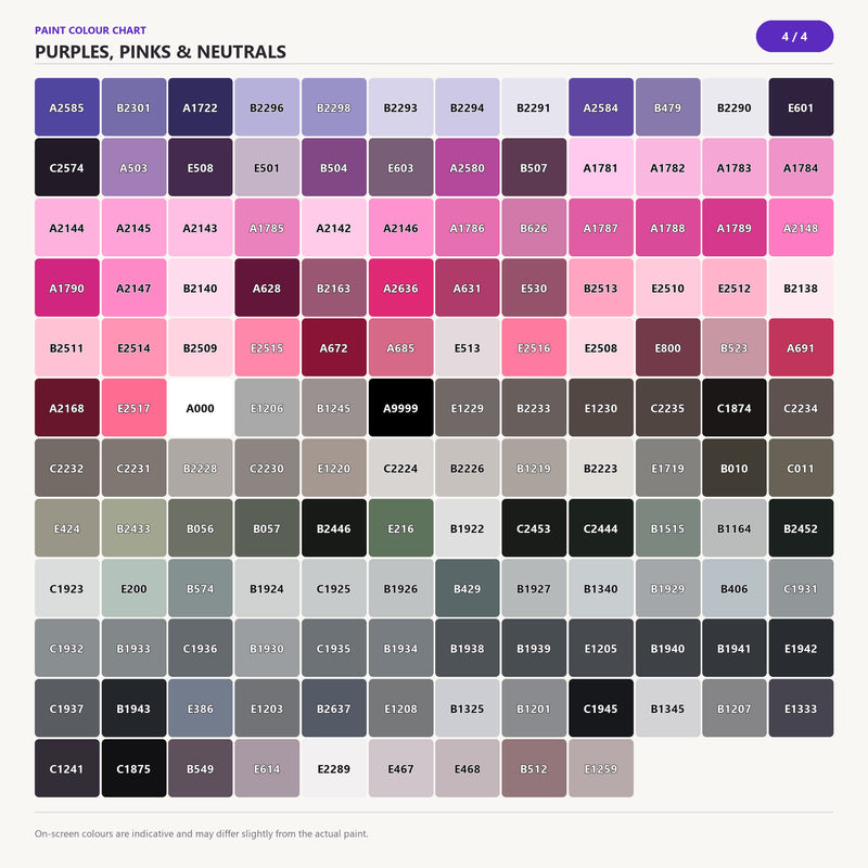Paint by numbers acrylic paint colour chart: purples, pinks and neutrals, 4 of 4