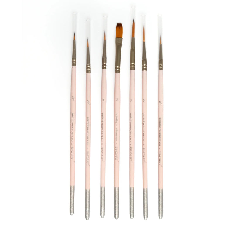 Seven Paint by Numbers × SINOART brushes with different tip sizes for paint by numbers