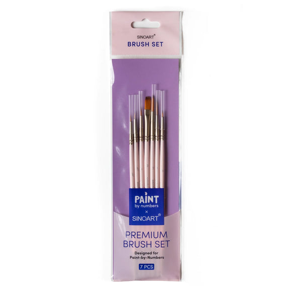 Seven Paint by Numbers × SINOART brushes for paint by numbers in their packaging