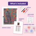 Thumbnail for Paint Splash Elephant 40x50cm diamond painting kit contents: adhesive canvas, color chart, tools and diamond bags