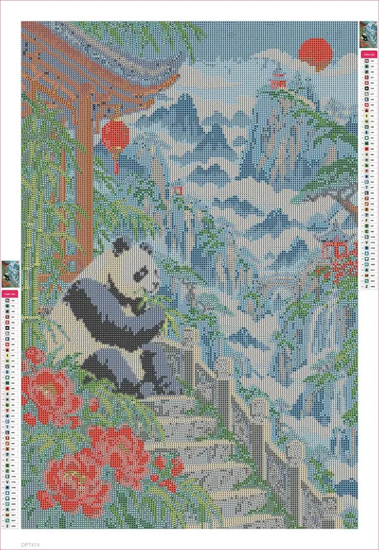 Diamond painting adhesive canvas preview - Panda above the Cloud Stair