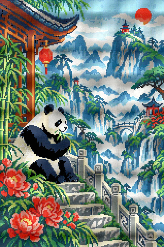 Panda above the Cloud Stair, 40x60 cm diamond painting – full design preview without the close-up inset