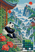 Thumbnail for Panda above the Cloud Stair, 40x60 cm diamond painting – finished design preview with a close-up of square drills