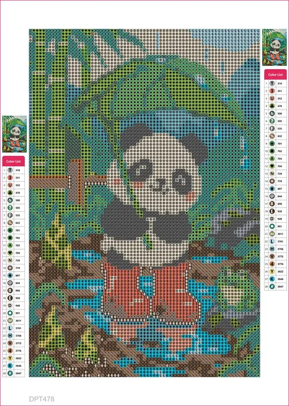 Diamond painting adhesive canvas preview - Panda Cub in the Rain Boots