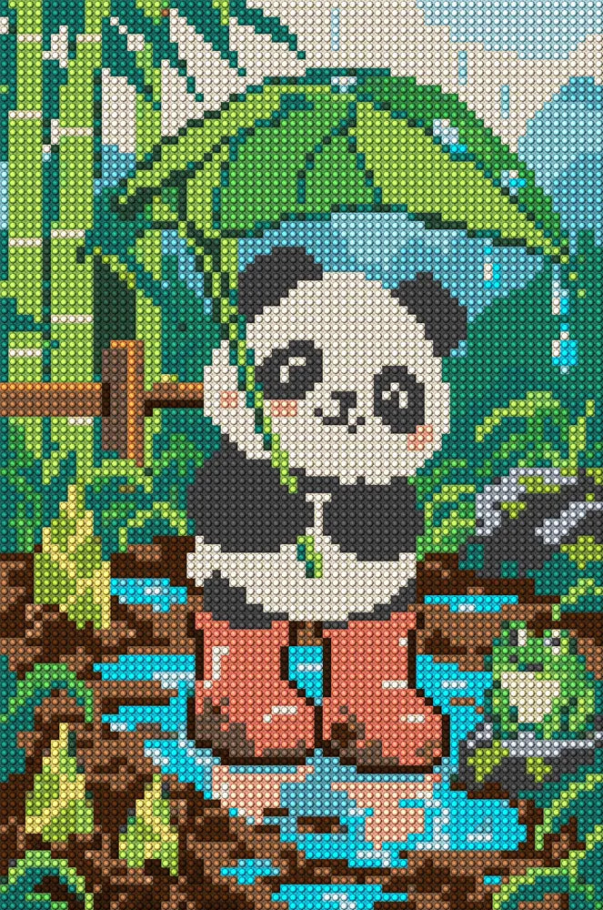 Panda Cub in the Rain Boots, 20x30 cm diamond painting – full design preview without the close-up inset
