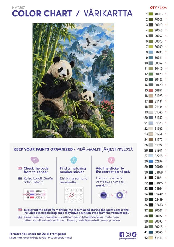 Paint color chart and instructions - Panda in the Misty Bamboo 50x70cm
