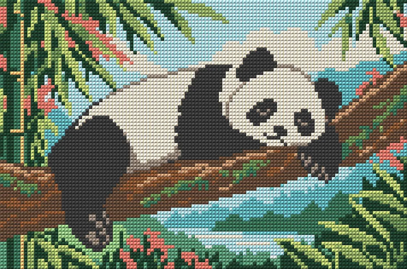 Panda Nap on the Crooked Bough, 30x20 cm diamond painting – full design preview without the close-up inset