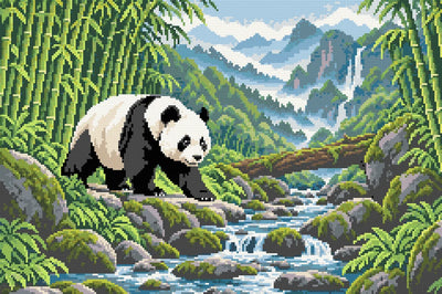 Panda Trail through the Bamboo Valley, 60x40 cm diamond painting – finished design preview