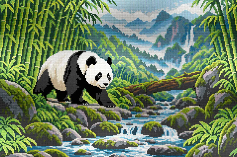 Panda Trail through the Bamboo Valley, 60x40 cm diamond painting – full design preview without the close-up inset
