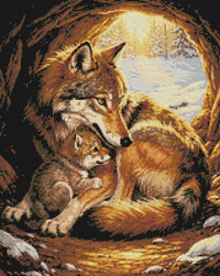 Thumbnail for Mother wolf and cub diamond painting preview – finished diamond work