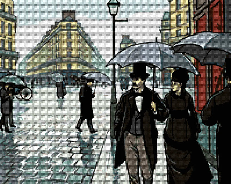 Diamond painting pattern chart - Paris Street Rainy Day