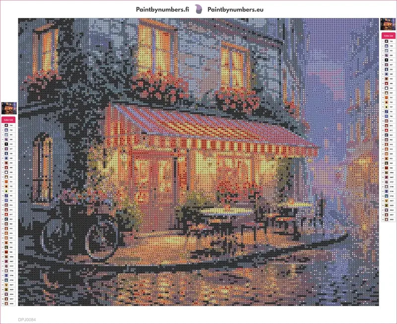 Parisian Café at Night diamond painting adhesive canvas 50x40cm
