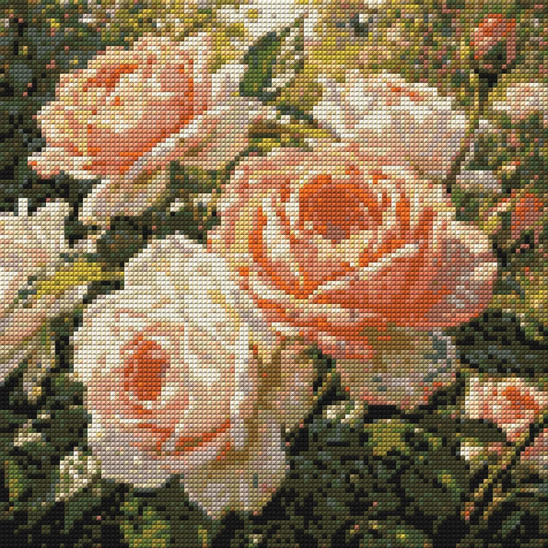 Diamond pattern - Peach and White Roses