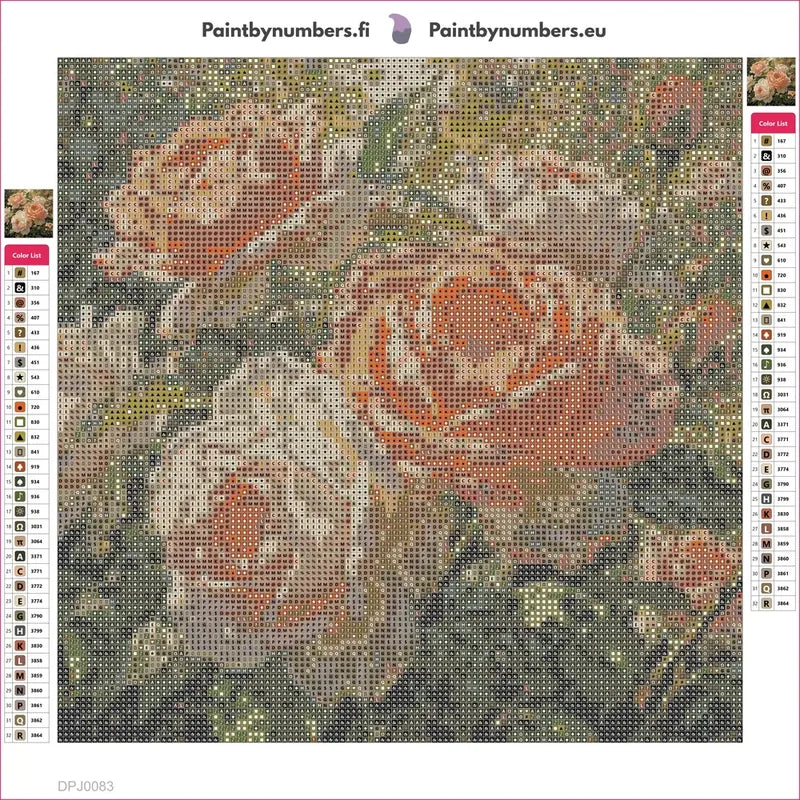 Peach and White Roses diamond painting adhesive canvas 30x30cm