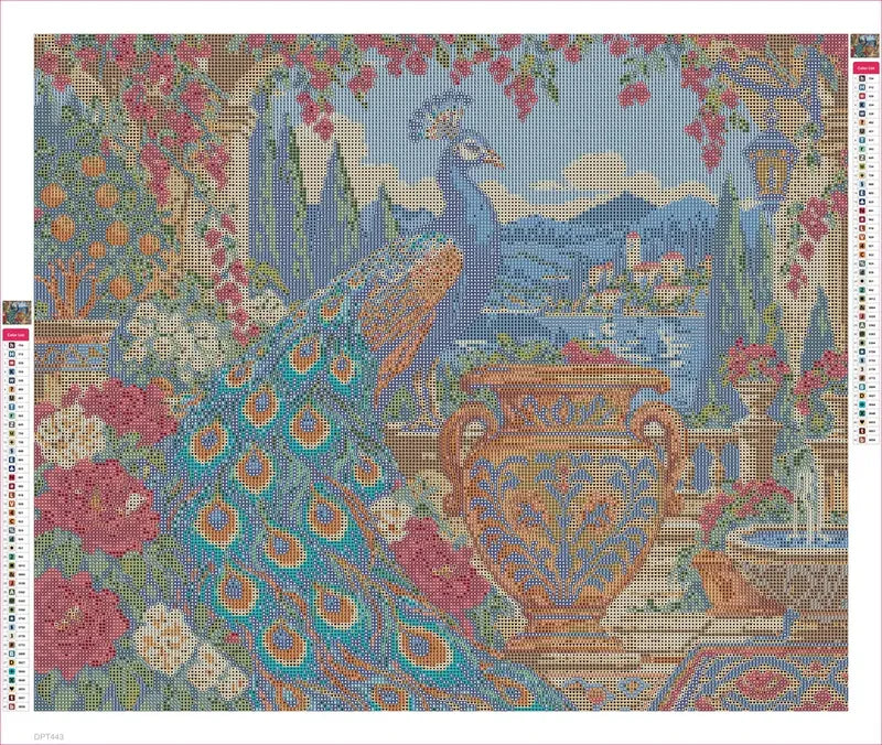 Diamond painting adhesive canvas preview - Peacock beside the Amber Urn
