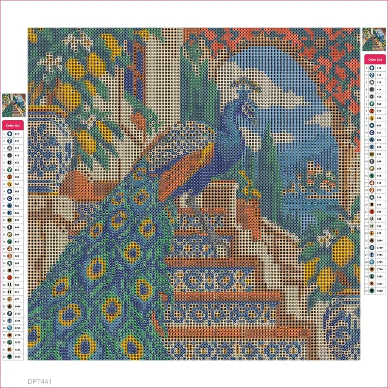Diamond painting adhesive canvas preview - Peacock on the Mosaic Stair