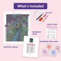 Thumbnail for Peacock Portrait 40x50cm diamond painting kit contents: adhesive canvas, color chart, tools and diamond bags